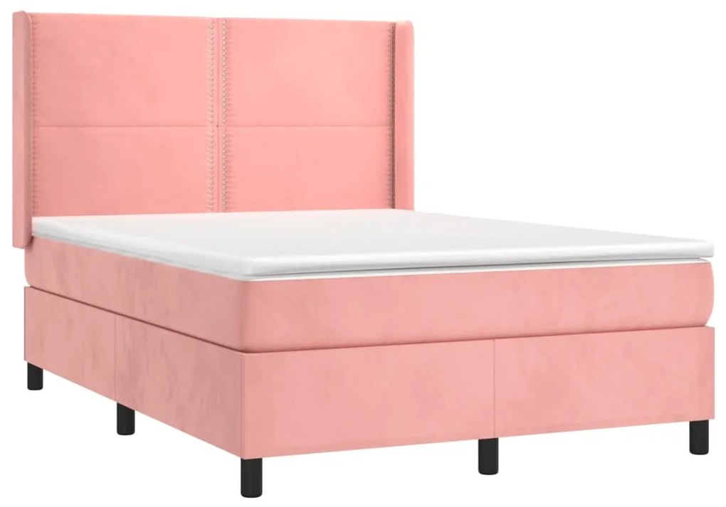 Letto a molle con materasso e led rosa 140x190 cm in velluto