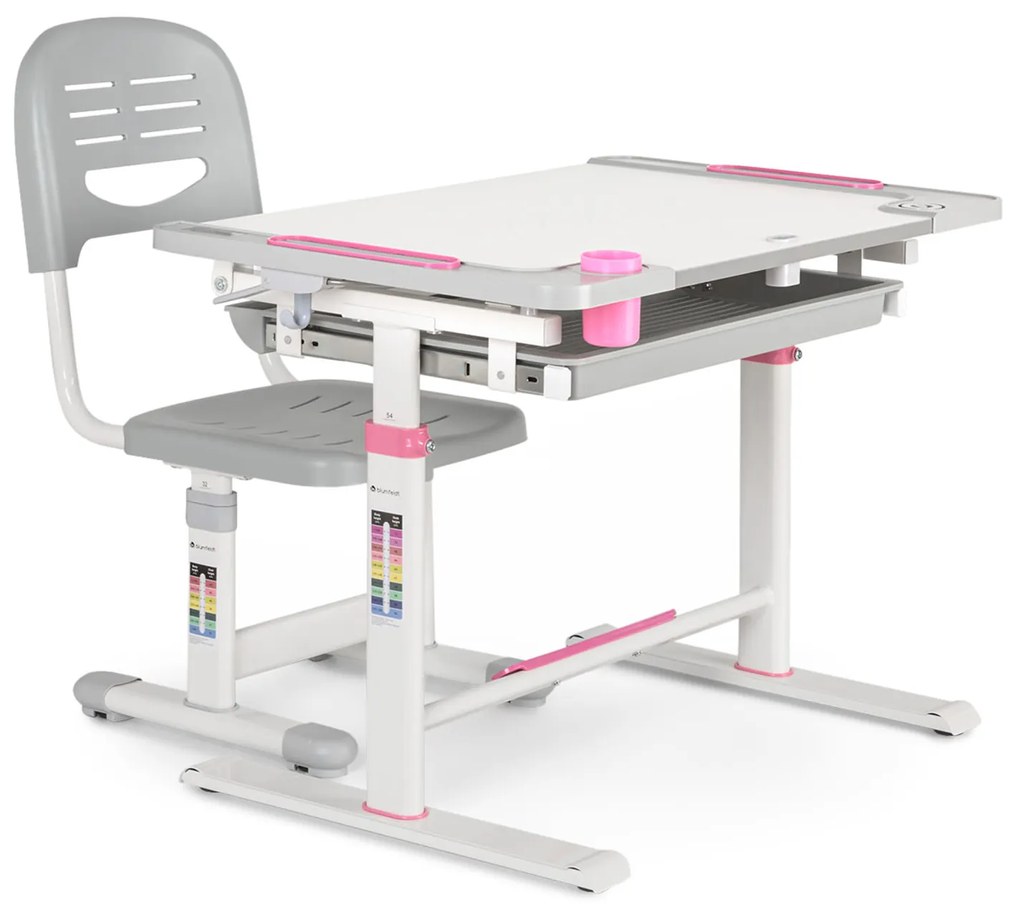 blumfeldt Tommi XL - Set con scrivania per bambini e sedia, altezza regolabile, ergonomica, 4-10 anni