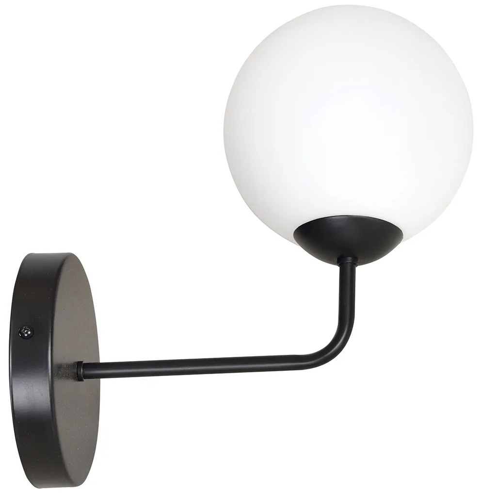 Applique Moderna 1 Luce Nezha In Acciaio Nero E Sfera In Vetro Opale