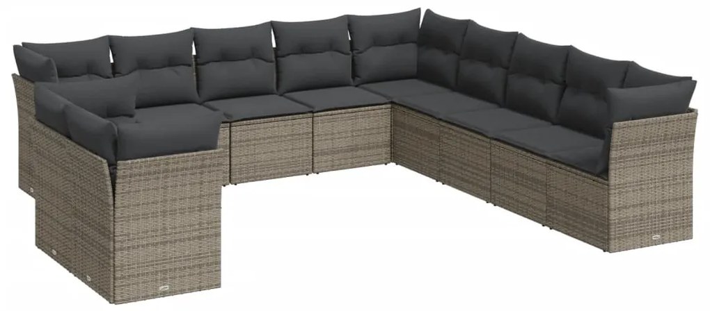 Set divani da giardino 11 pz con cuscini in polyrattan grigio