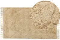 Tappeto beige in cotone trapuntato motivo geometrico con nappe 80 x 150 cm stile boho soggiorno camera da letto