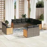 Set Divani da Giardino 11 pz con Cuscini in Polyrattan Grigiocod mxl 113594