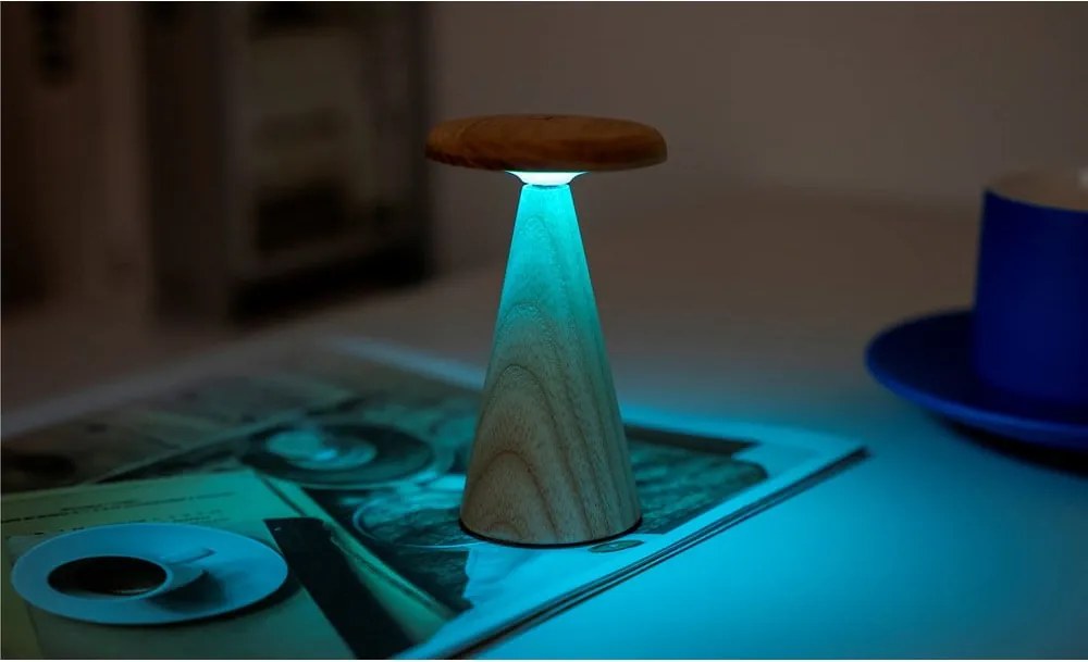 Lampada da tavolo LED di colore naturale con paralume in legno (altezza totale 14 cm) Sylva – Gingko