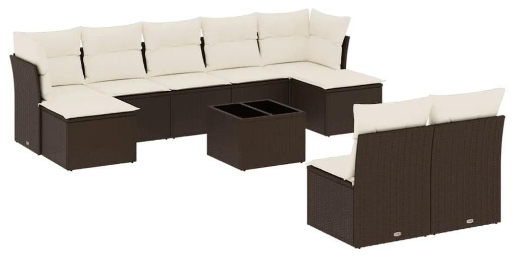 Set divani da giardino 10pz con cuscini in polyrattan marrone
