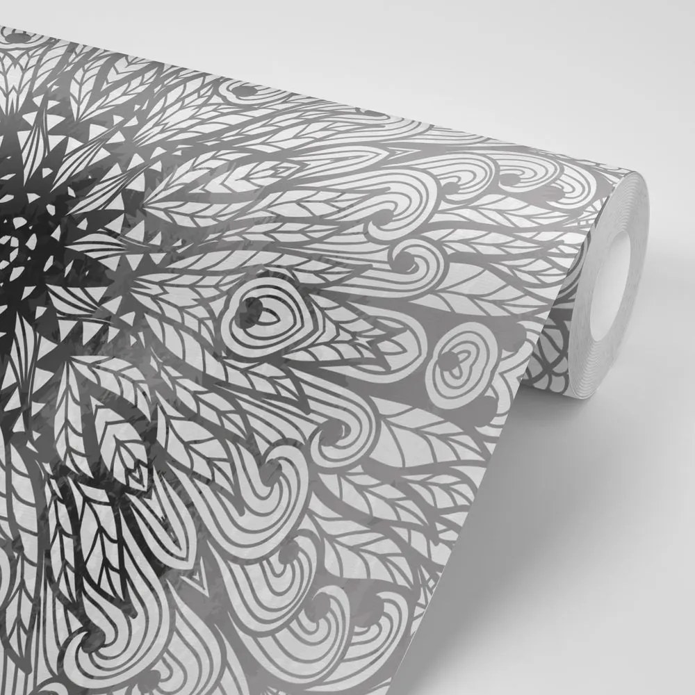 Carta da parati – Ornamento etnico unico in bianco e nero