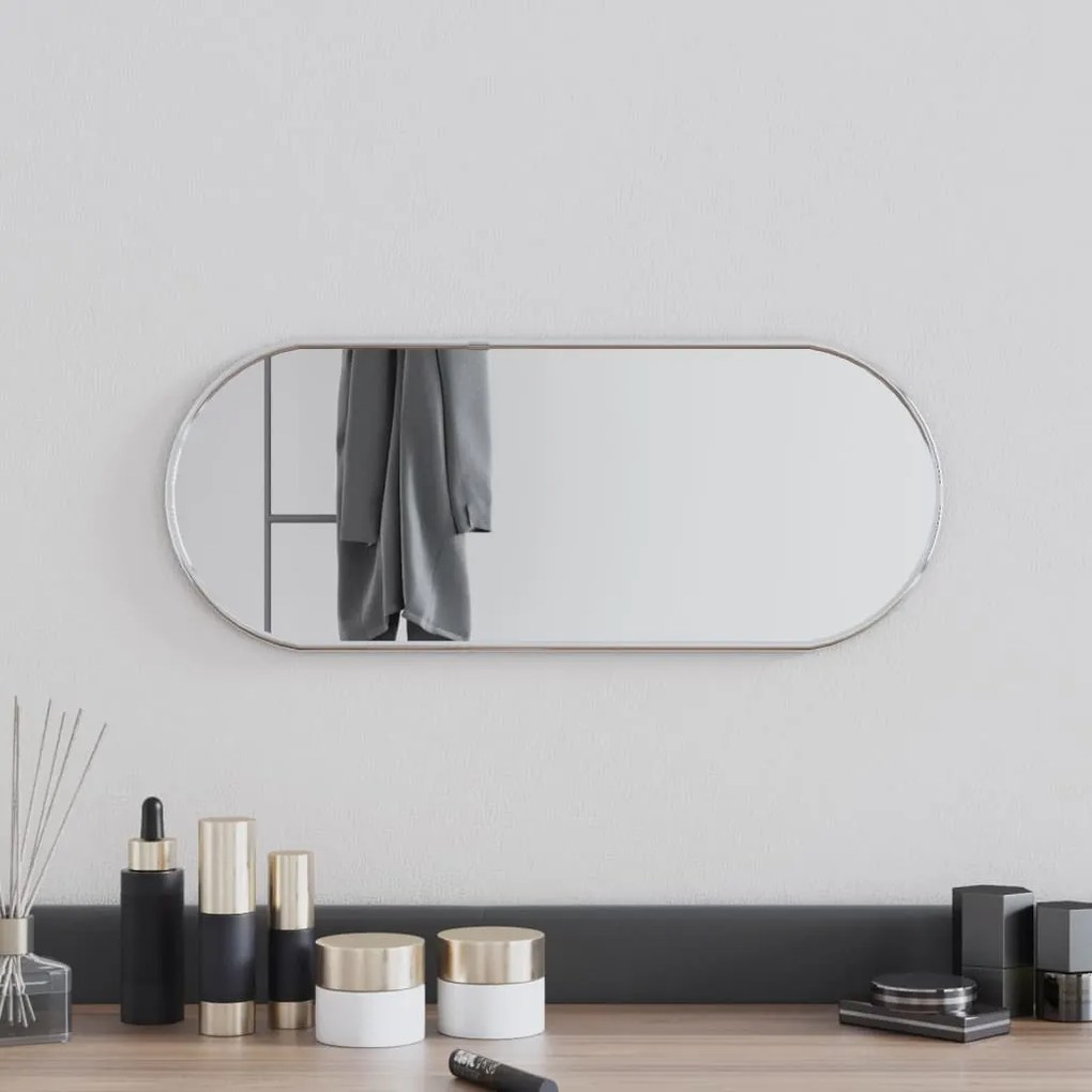 Specchio Da Parete Argento 50x20 Cm Ovale /