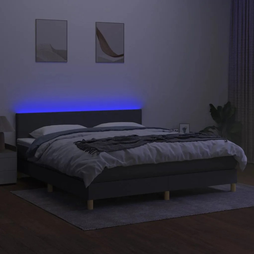 Letto a molle materasso e led grigio scuro 180x200cm in tessuto