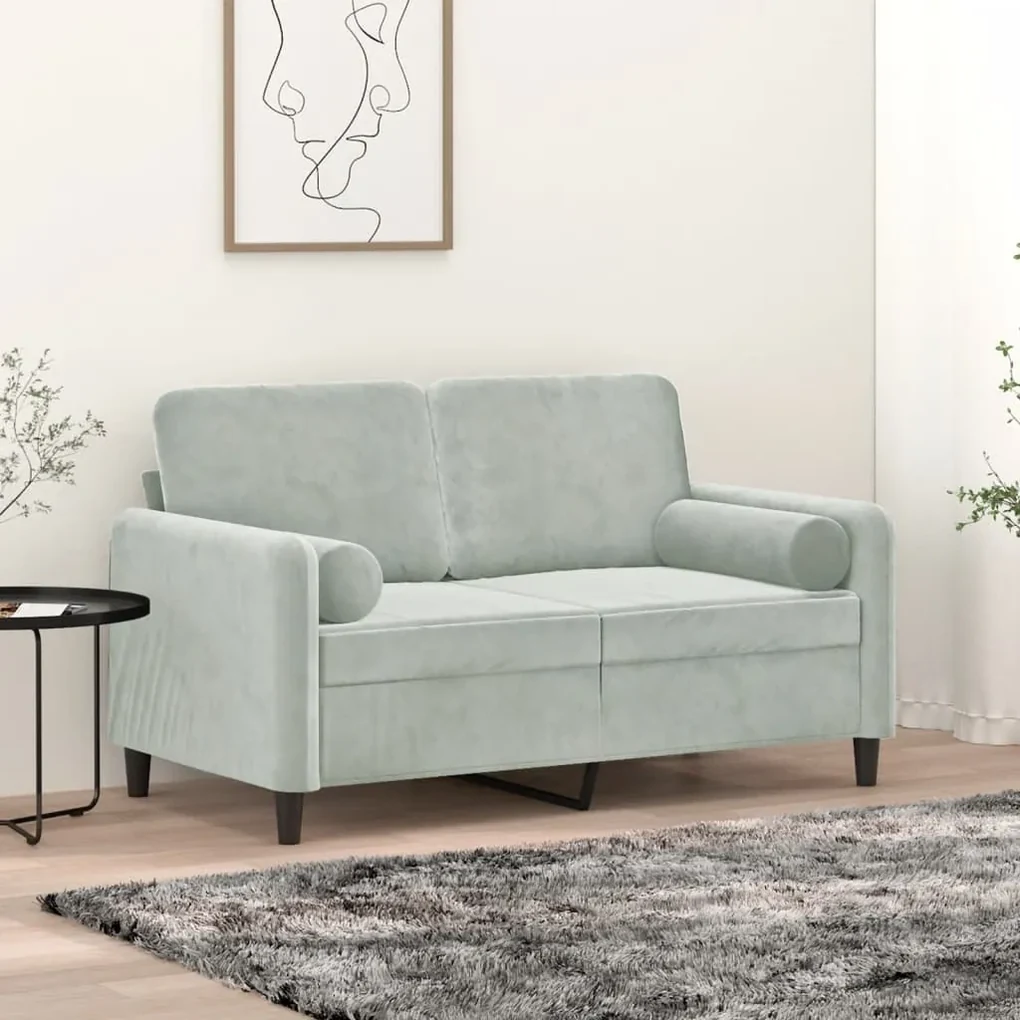 Divano a 2 posti con cuscini grigio chiaro 120 cm in velluto
