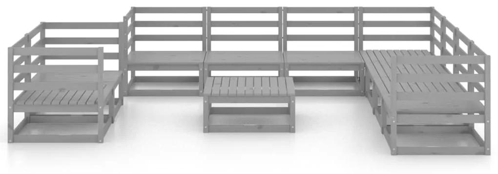 Set divani da giardino 10 pz grigio in legno massello di pino