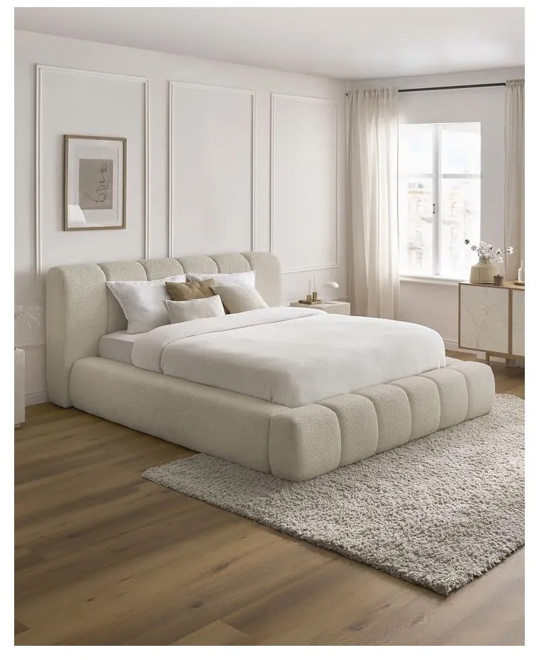 Letto matrimoniale imbottito beige contenitore e rete inclusi 160x200 cm Denali - Bobochic Paris