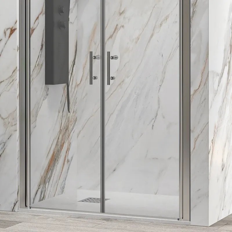 Kamalu - Box doccia nicchia 135-140cm a due battenti finitura cromo |KS2800 Saloon