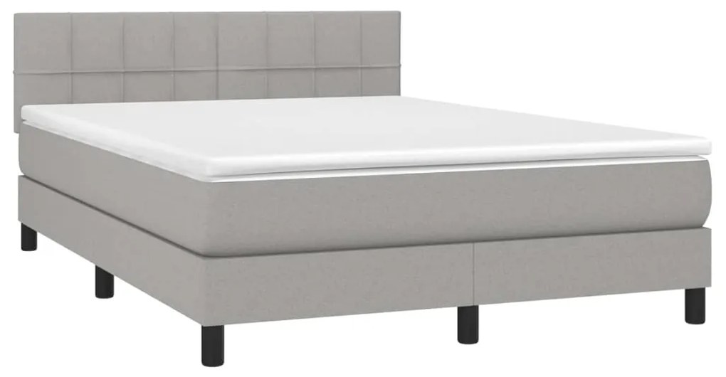 Letto a molle materasso e led grigio chiaro 140x190 cm tessuto