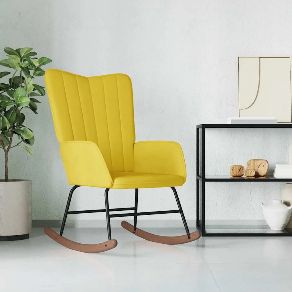 Sedia A Dondolo Giallo Senape İn Velluto /