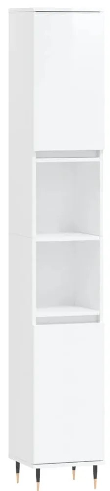 Set Mobili da Bagno 3 pz Bianco Lucido in Legno Multistrato