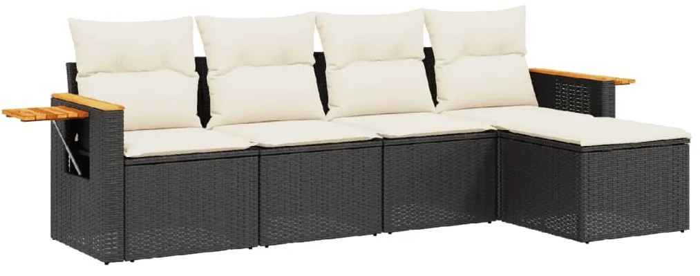 Set divani da giardino 5 pz con cuscini in polyrattan nero