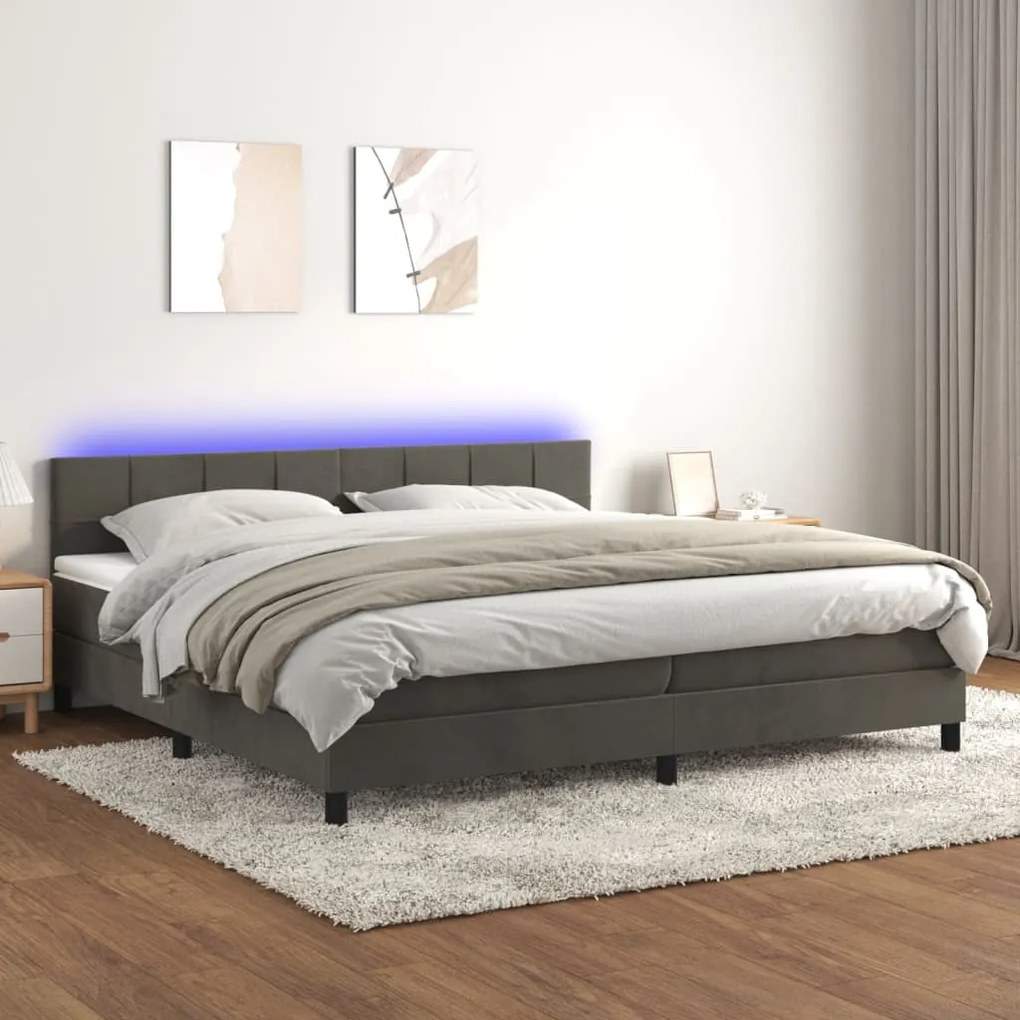 Letto A Molle Con Materasso E Led Grigio Scuro 200x200 Cm /