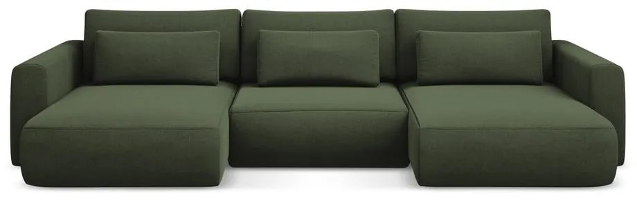 Divano angolare color kaki allungabile/con contenitore (a U) Kapua – Makamii