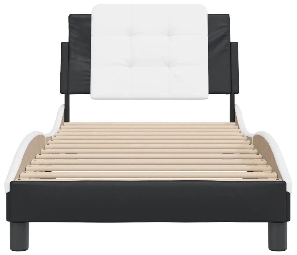 Giroletto con testiera nero e bianco 100x200 cm in similpelle