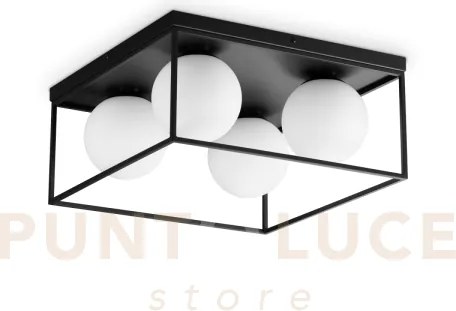 Lingotto lampadario da soffitto nero sfera bianca 4 luci attacco e14