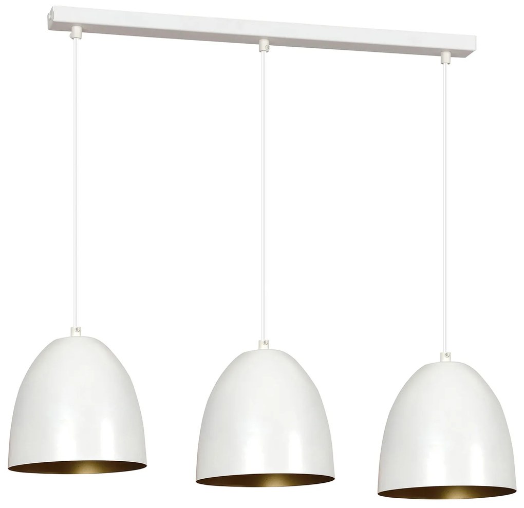Lampadario 3 Luci Reartù In Acciaio Bianco Con Cupole In Nero E Oro