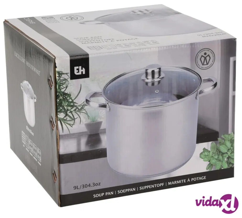 Excellent Houseware Casseruola con Coperchio 9 L in Acciaio Inox