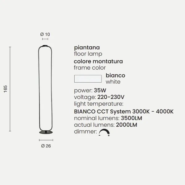 Lampada piantana da terra LED 35W- Bianco ALFA H168 cm