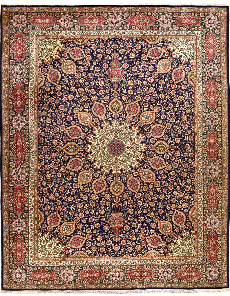 Tabriz Tappeto 380x310 Blu (Iran) Annodato A Mano