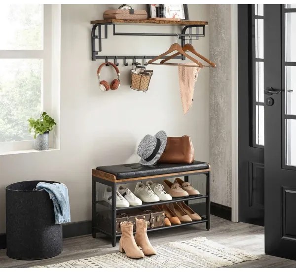 Appendiabiti da parete con mensola NATE marrone/nero