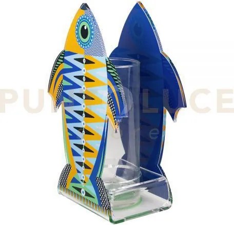 Vaso pesce imperatore grande in cristallo acrilico decorato blu e v...