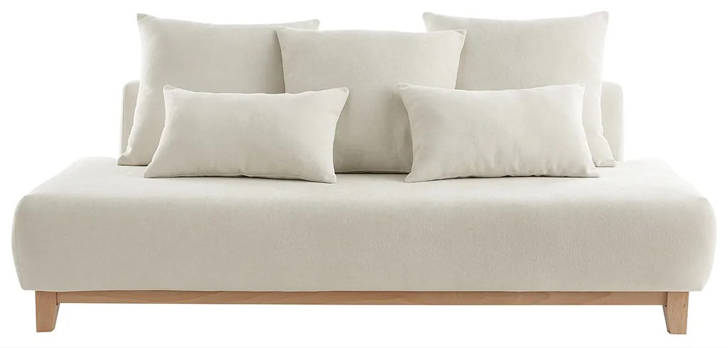 Divano scandinavo 3 posti in tessuto effetto velluto testurizzato beige e legno chiaro L200 cm ODEON