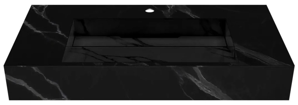 Lavabo sospeso L90.2 x l45,2 x H8 cm in Solid Surface effetto marmo Nero - TAKOTNA