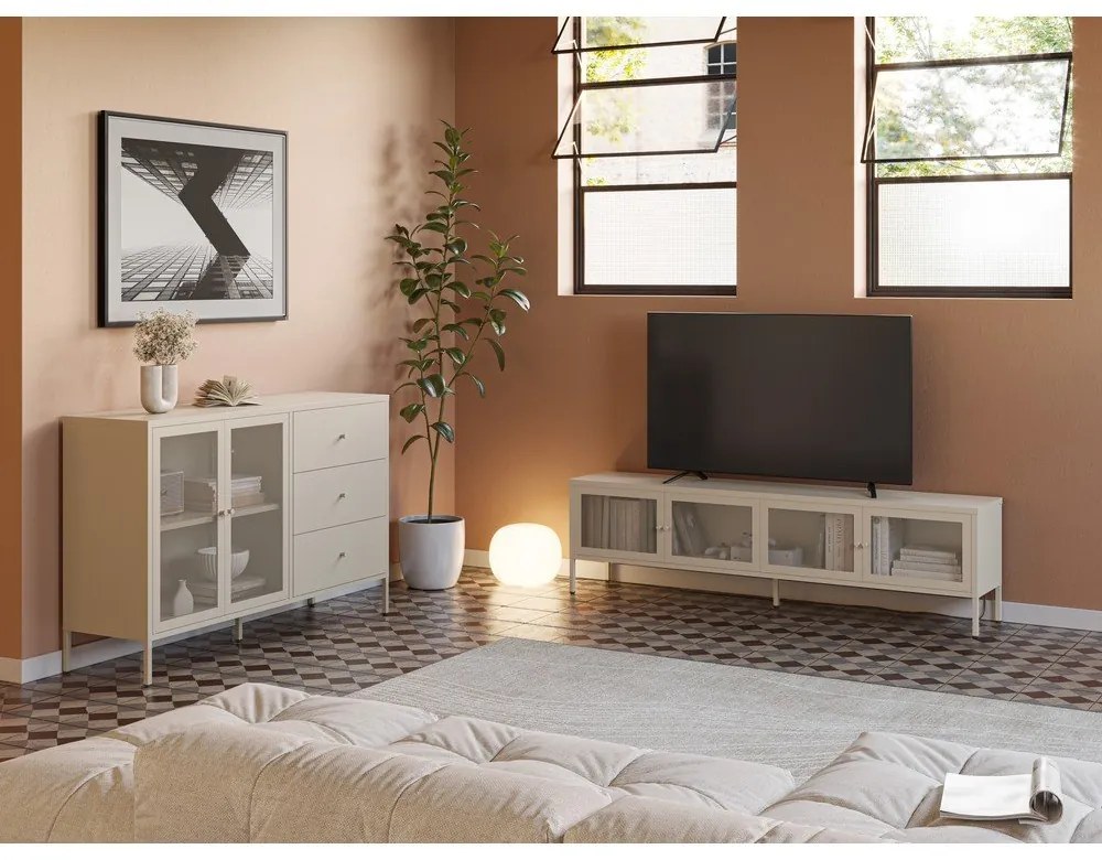 Mobile TV color crema in metallo 160x50x35 cm Fayna – Marckeric