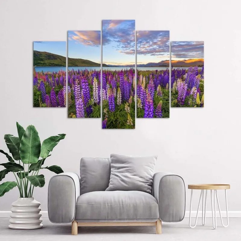 Quadro Multipannello Fiori del Lago della Lavanda  Dimensioni Tappeti 100x70