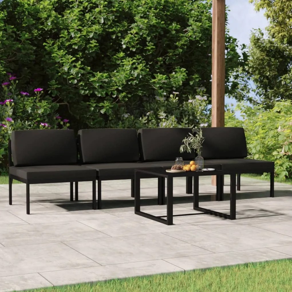 Set divani da giardino 5 pz con cuscini in alluminio antracite