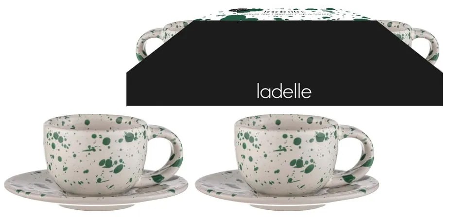 Tazze da espresso in gres bianco-verde in set da 2 100 ml Carnival - Ladelle
