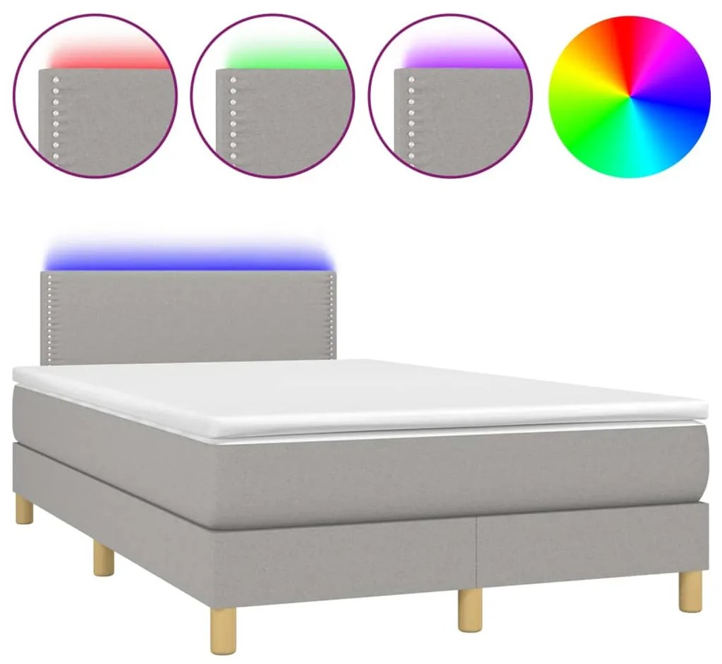 Letto a molle materasso e led grigio chiaro 120x200 cm tessuto