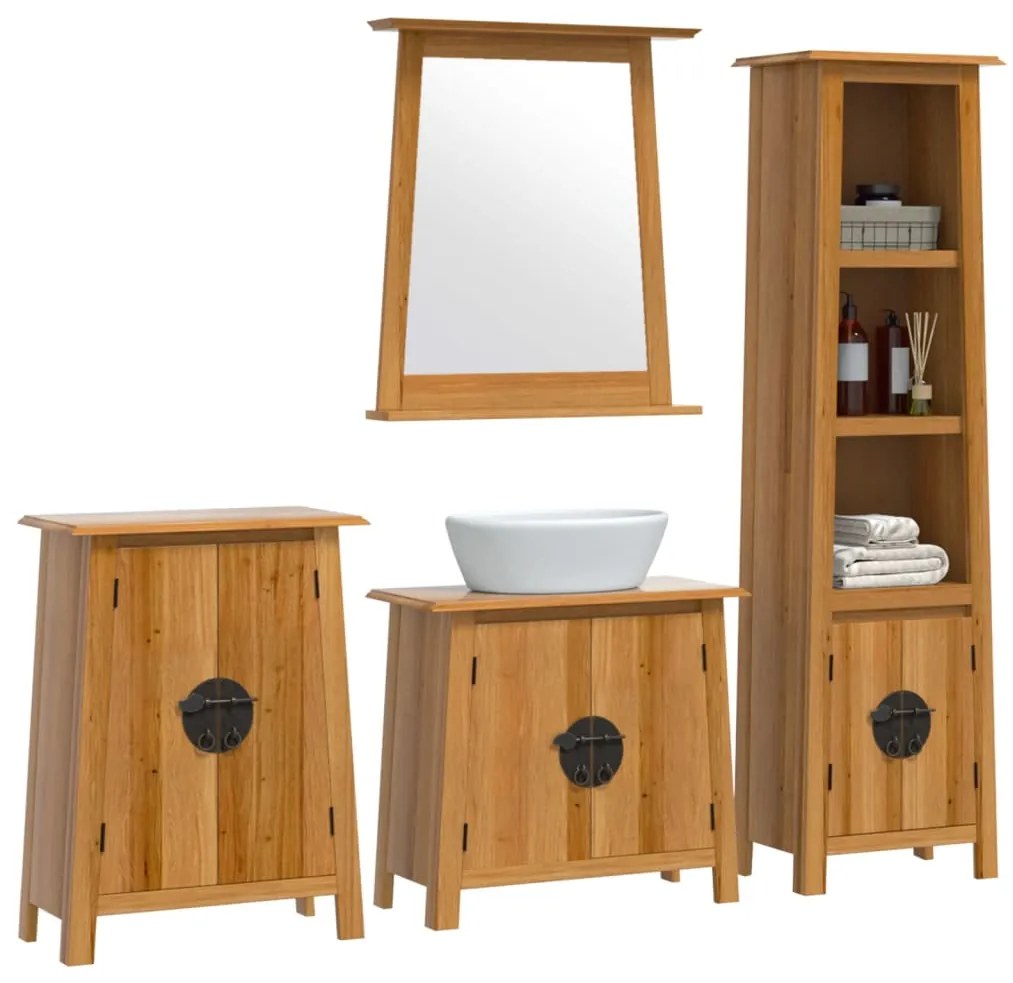 Set mobili da bagno 4 pz in legno massello di pino