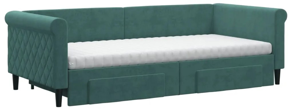 Divano letto estraibile cassetti verde scuro 90x200cm velluto