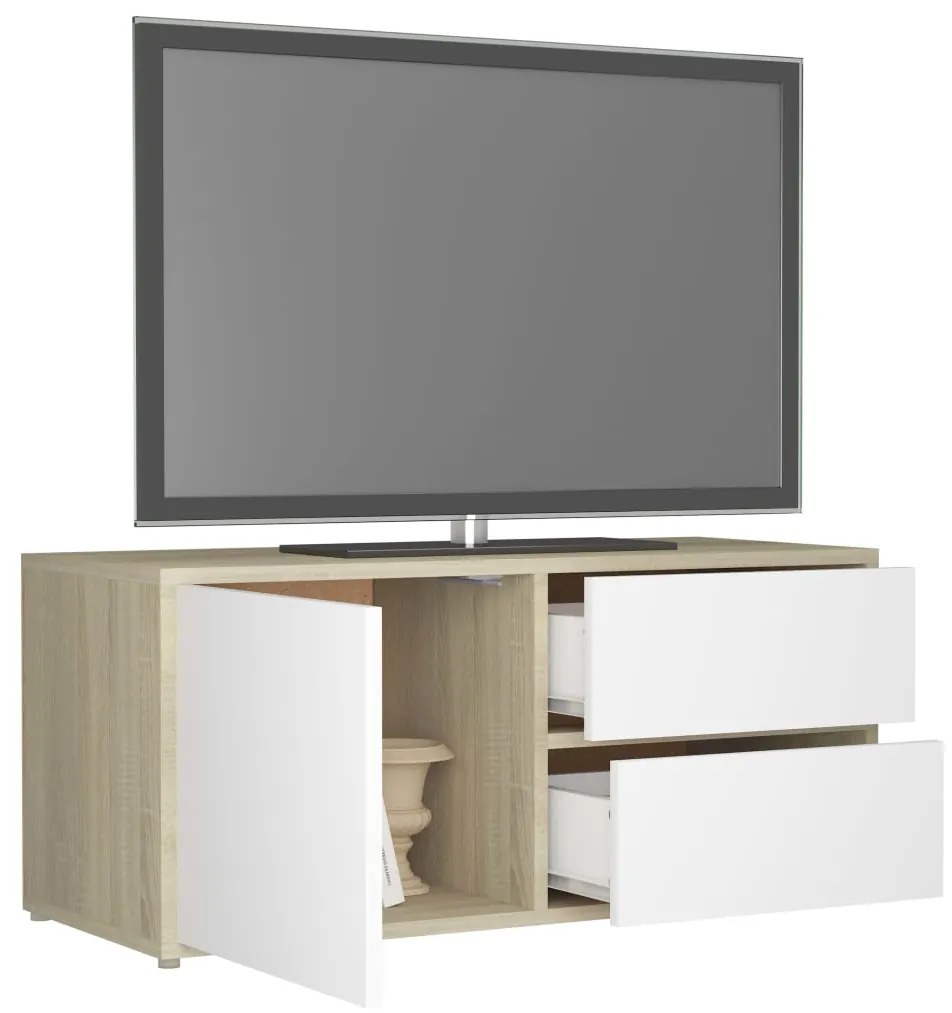 Mobile tv bianco e rovere sonoma 80x34x36 cm legno multistrato