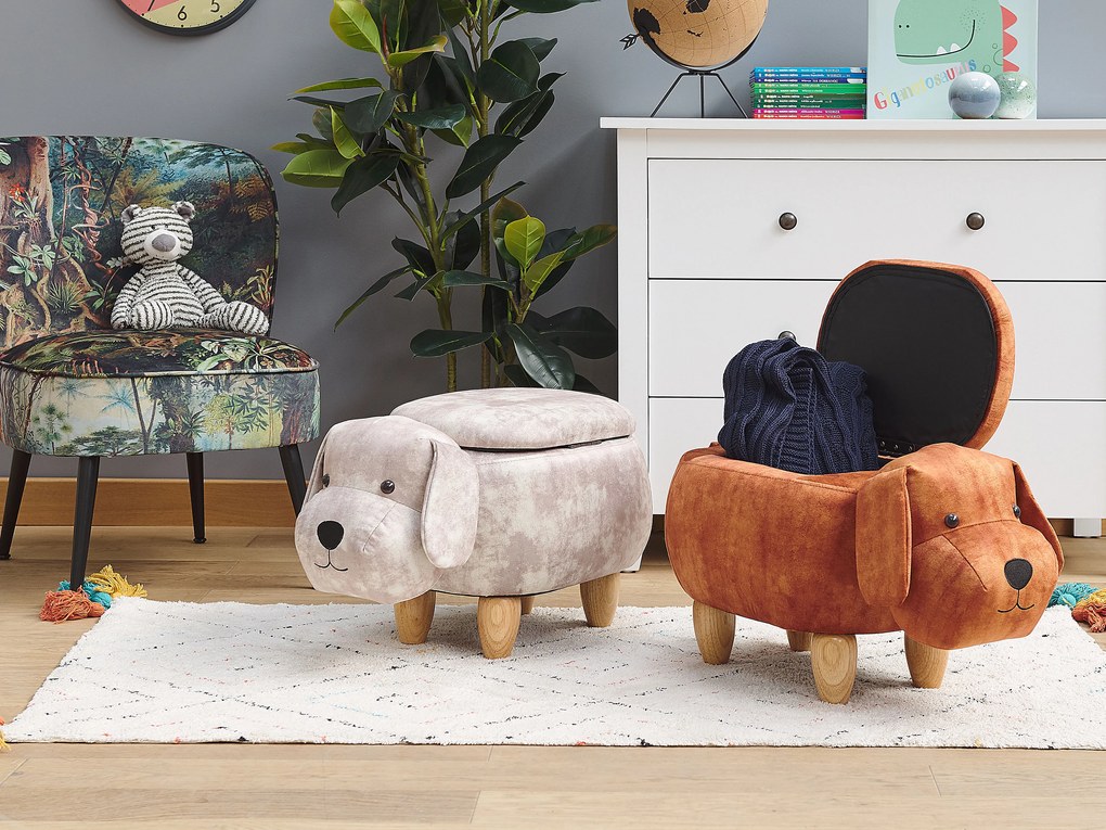 Pouf animaletto in velluto marrone DOGGY Beliani