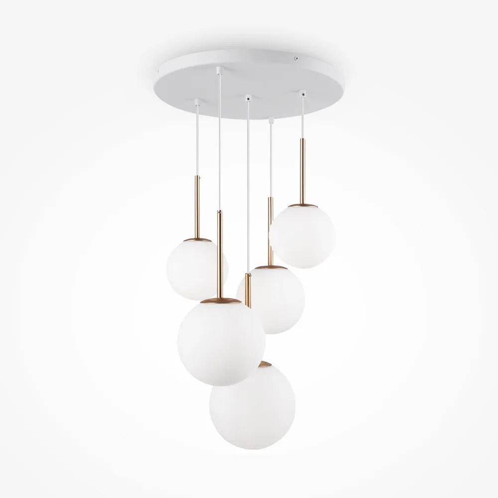 Maytoni Lampada a sospensione moderna in metallo con 5 pendenti in vetro rotondi Basic Form - 40W BIANCO ORO