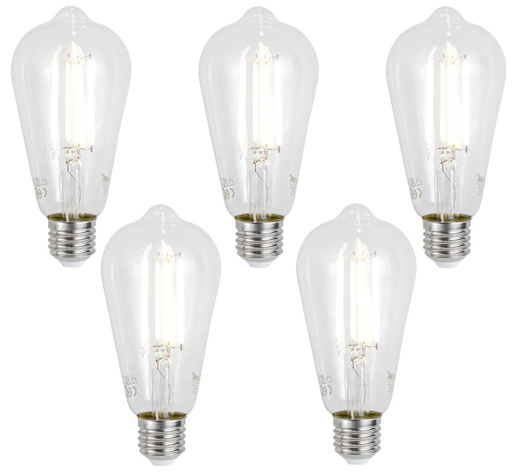 Set di 5 Lampadine LED dimmerabili E27 ST64 Trasparenti 7W 806lm 2700-6500K