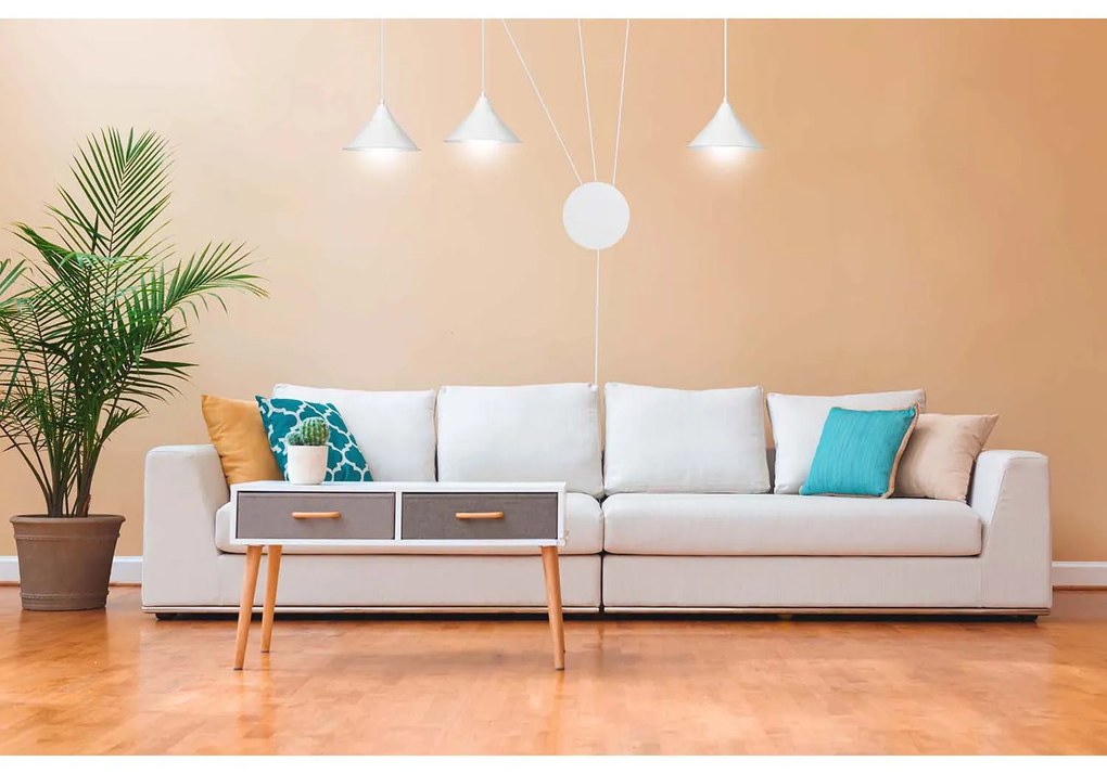 Sospensione Minimal 3 Luci Fujin In Acciao Bianco E Paralume A Cono