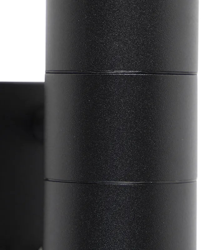 Lampada da parete per esterni nera a 2 luci IP44 con sensore crepuscolare - Duo