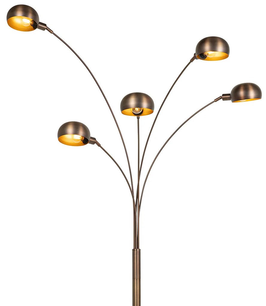 Piantana di design bronzo scuro con oro 5 luci - Sixties Marmo