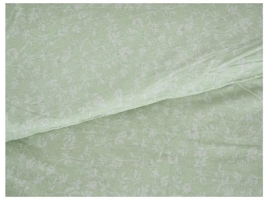 Set copripiumino e federa verde in crêpe per letto singolo 140x200 cm Green Flowers – B.E.S.