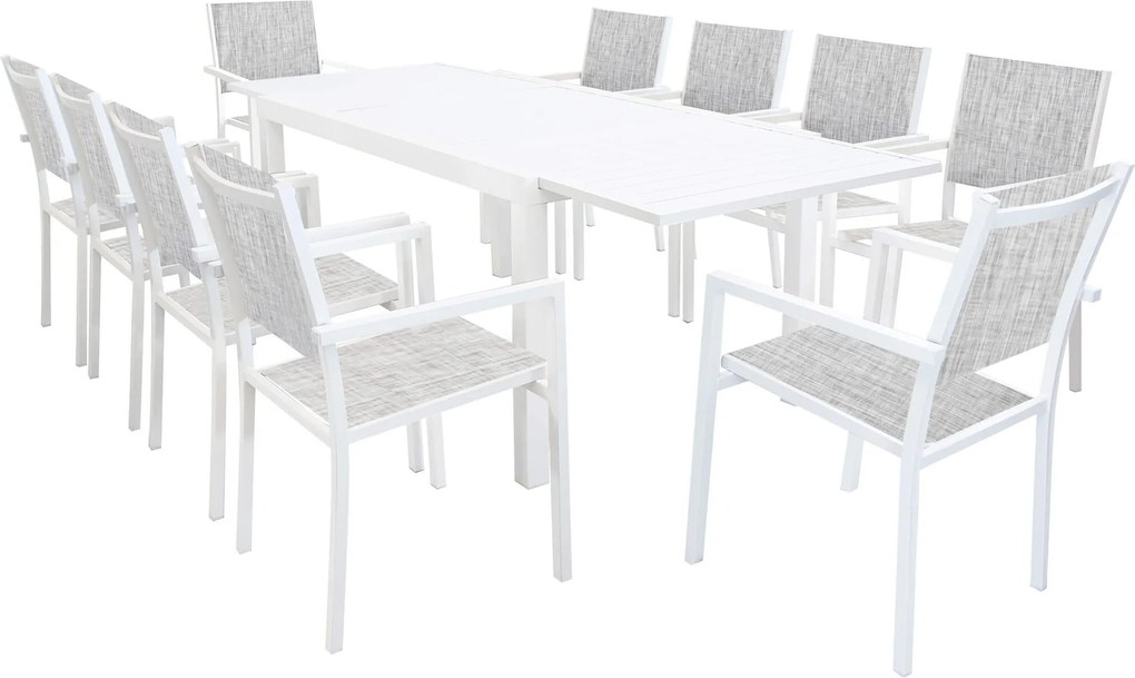 DEXTER - set tavolo in alluminio cm 160/240 x 90 x 75 h con 10 poltrone Venus