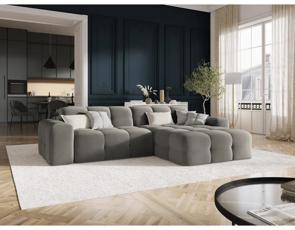 Divano angolare in velluto grigio (angolo destro) Kendal - Micadoni Home