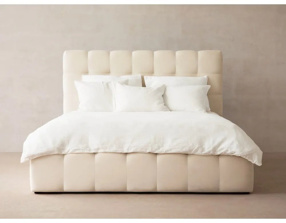 Letto matrimoniale imbottito beige con contenitore con griglia 140x200 cm Bali - Cosmopolitan Design