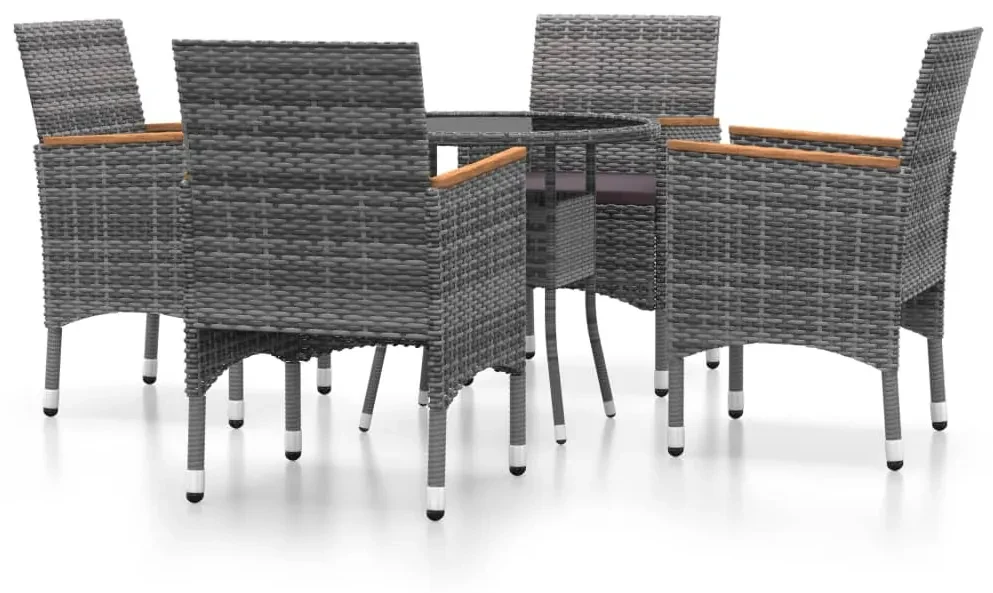 Set da pranzo per giardino 5 pz in polyrattan grigio